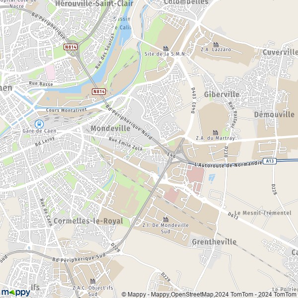 De kaart voor de stad Mondeville 14120