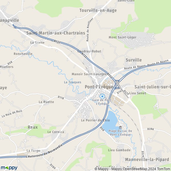 De kaart voor de stad Pont-l'Évêque 14130