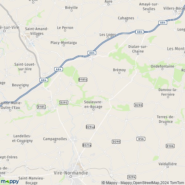 De kaart voor de stad Souleuvre-en-Bocage 14260-14350