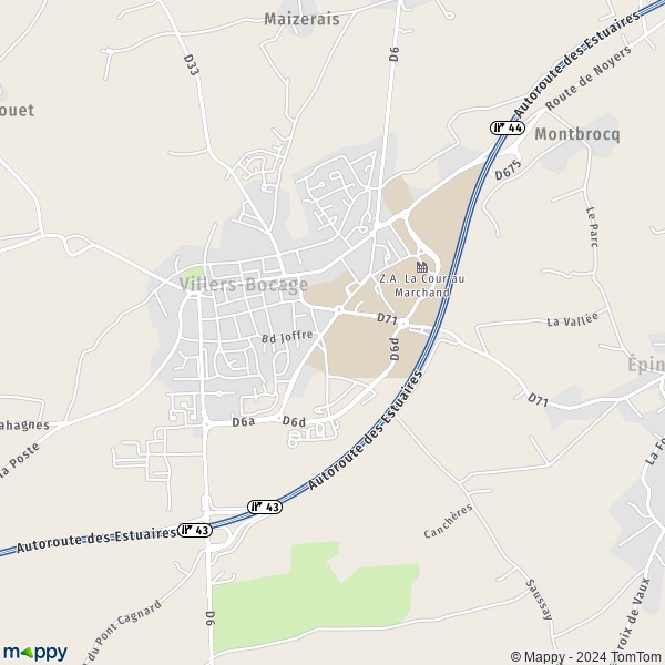 De kaart voor de stad Villers-Bocage 14310