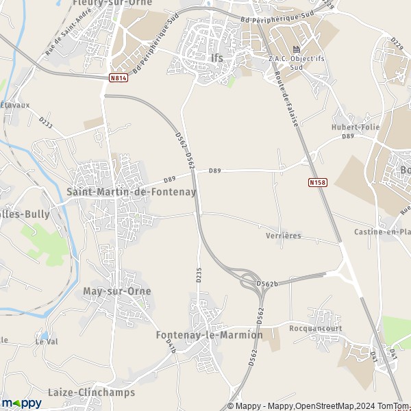 De kaart voor de stad Saint-Martin-de-Fontenay 14320