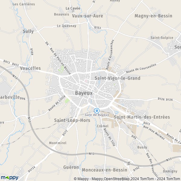 De kaart voor de stad Bayeux 14400