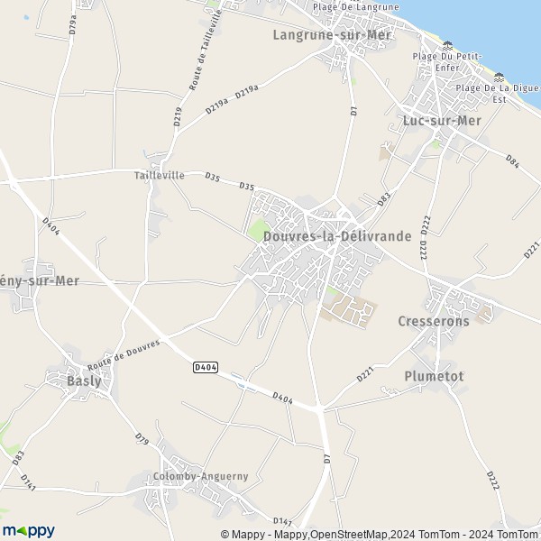 De kaart voor de stad Douvres-la-Délivrande 14440