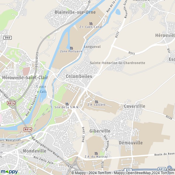 De kaart voor de stad Colombelles 14460