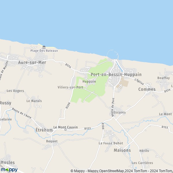 De kaart voor de stad Port-en-Bessin-Huppain 14520