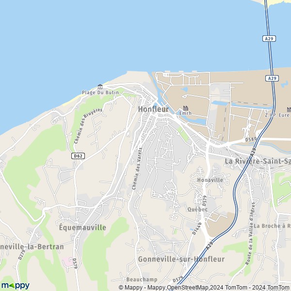 De kaart voor de stad Honfleur 14600