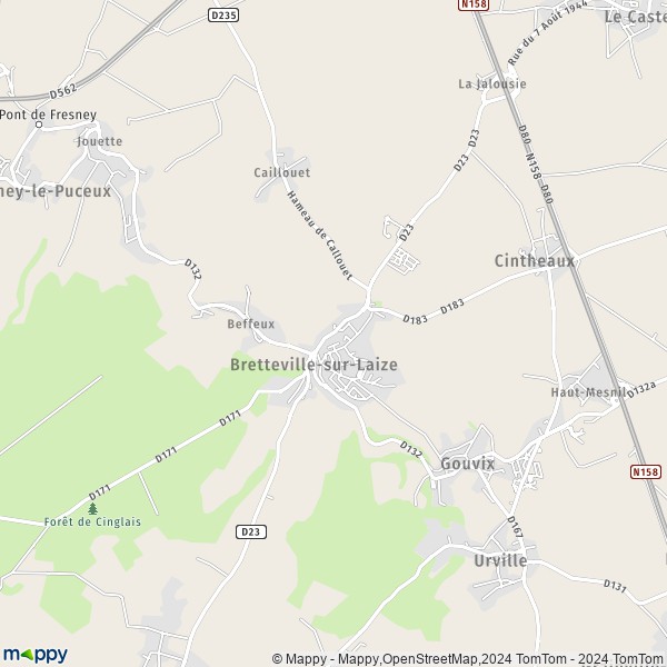 De kaart voor de stad Bretteville-sur-Laize 14680