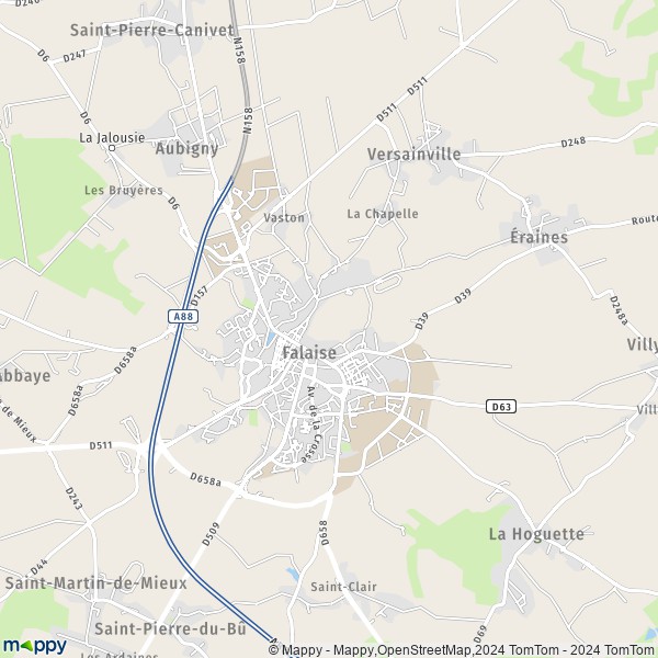 De kaart voor de stad Falaise 14700