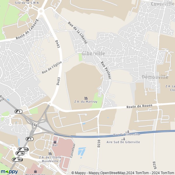 De kaart voor de stad Giberville 14730