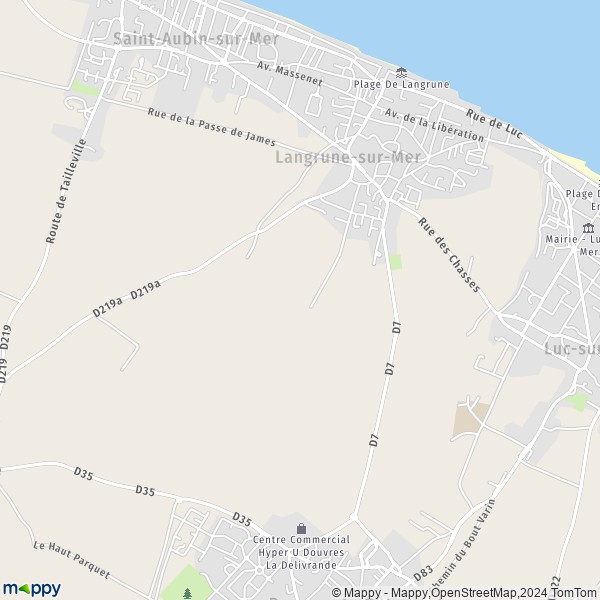De kaart voor de stad Langrune-sur-Mer 14830