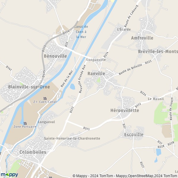 De kaart voor de stad Ranville 14860