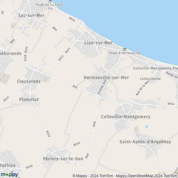 De kaart voor de stad Hermanville-sur-Mer 14880