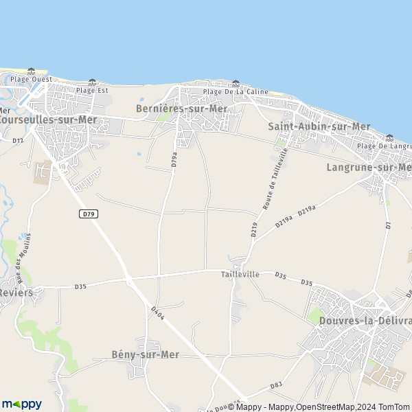 De kaart voor de stad Bernières-sur-Mer 14990
