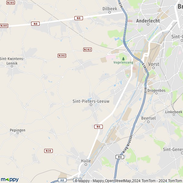 De kaart voor de stad 1600-1750 Sint-Pieters-Leeuw