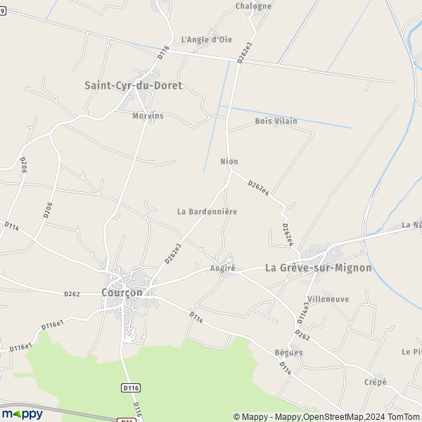 De kaart voor de stad Courçon 17170