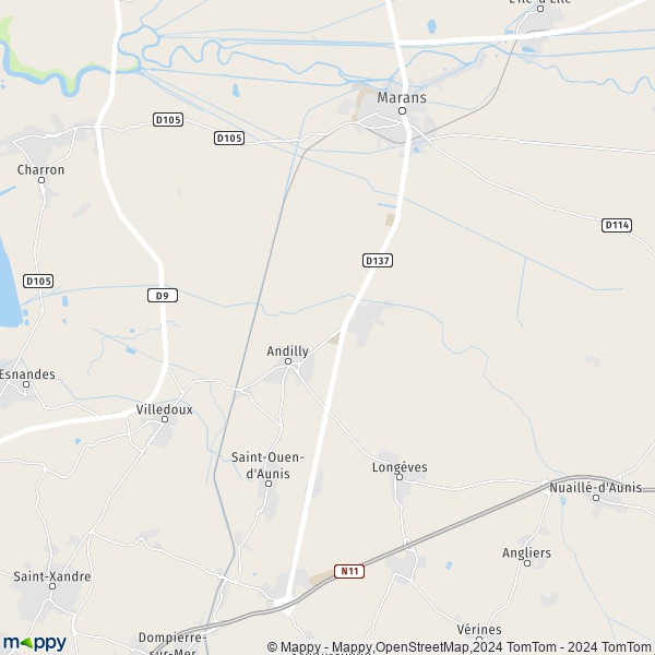 De kaart voor de stad Andilly 17230