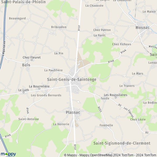 De kaart voor de stad Saint-Genis-de-Saintonge 17240