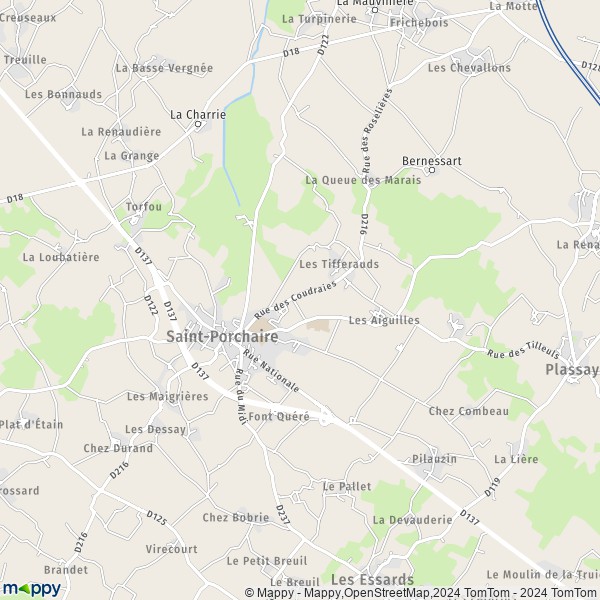 De kaart voor de stad Saint-Porchaire 17250