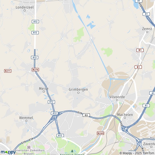 De kaart voor de stad 1780-1980 Grimbergen
