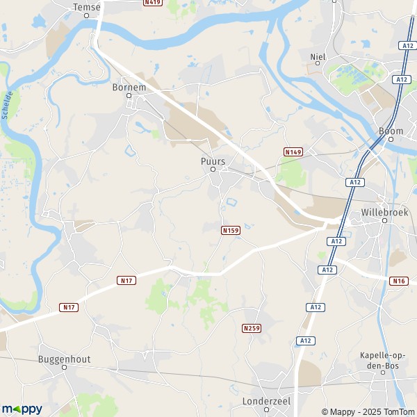 De kaart voor de stad 1840-2890 Puurs-Sint-Amands