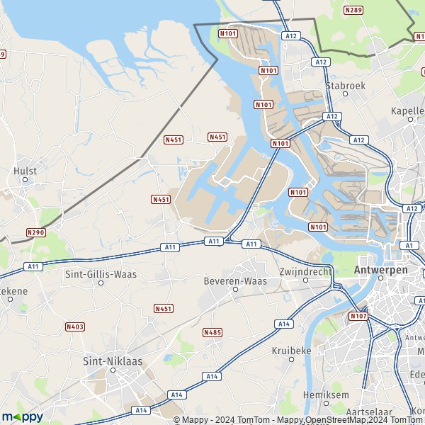 De kaart voor de stad 2040-9130 Beveren