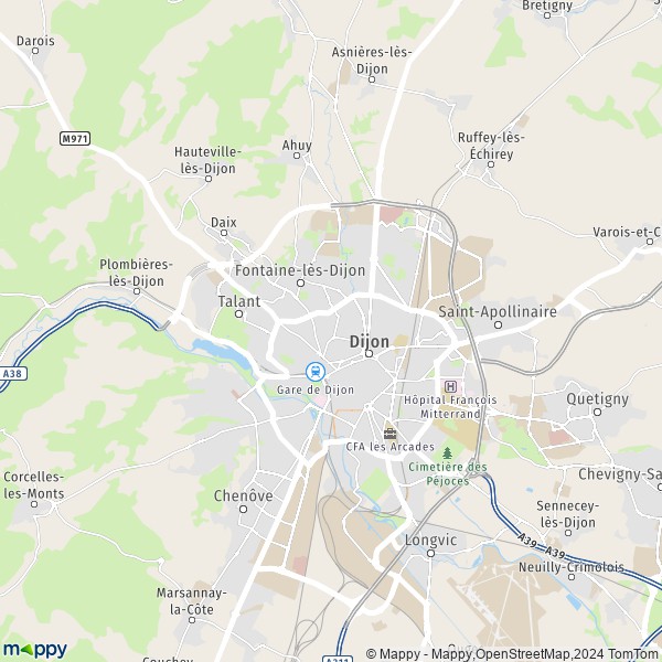 De kaart voor de stad Dijon 21000