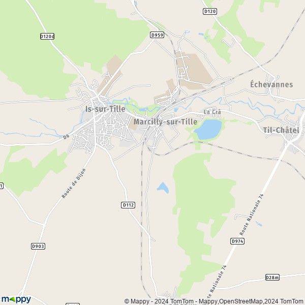 De kaart voor de stad Marcilly-sur-Tille 21120
