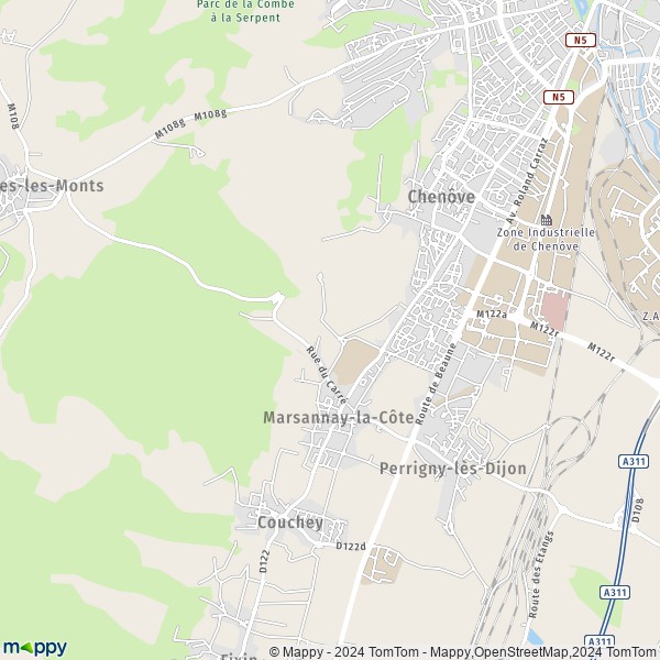 De kaart voor de stad Marsannay-la-Côte 21160