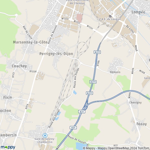 De kaart voor de stad Perrigny-lès-Dijon 21160