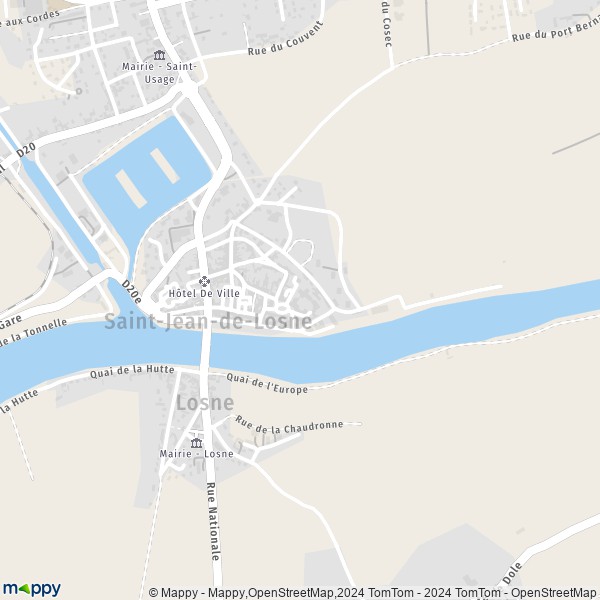 De kaart voor de stad Saint-Jean-de-Losne 21170