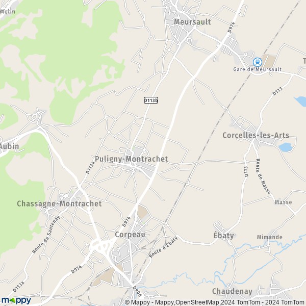 De kaart voor de stad Puligny-Montrachet 21190