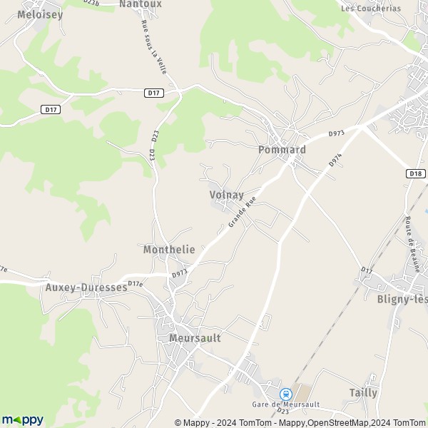 De kaart voor de stad Volnay 21190