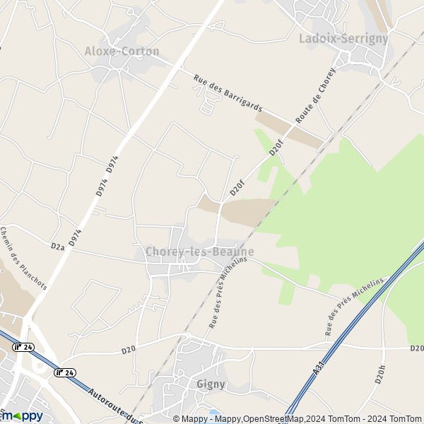 De kaart voor de stad Chorey-les-Beaune 21200