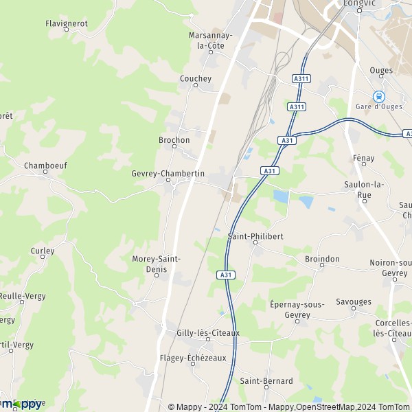 De kaart voor de stad Gevrey-Chambertin 21220