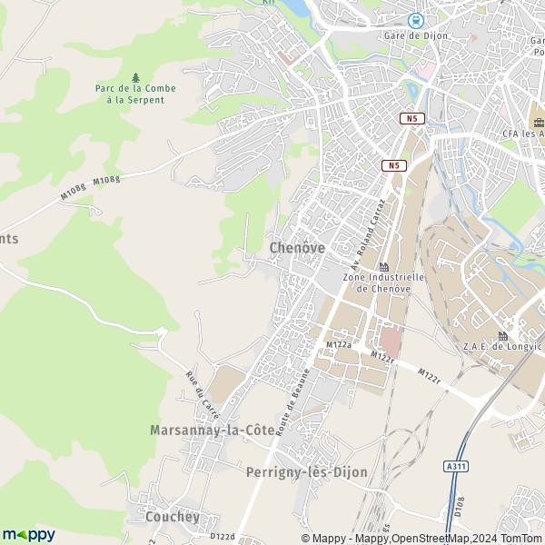 De kaart voor de stad Chenôve 21300