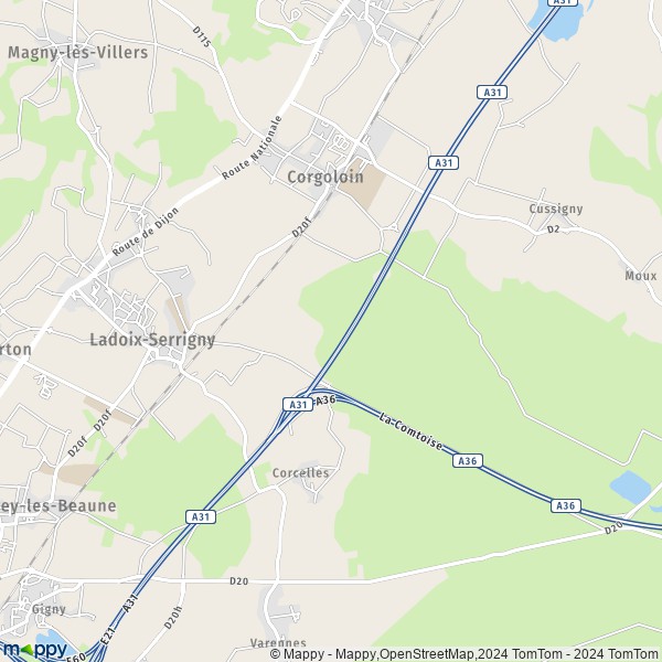 De kaart voor de stad Ladoix-Serrigny 21550
