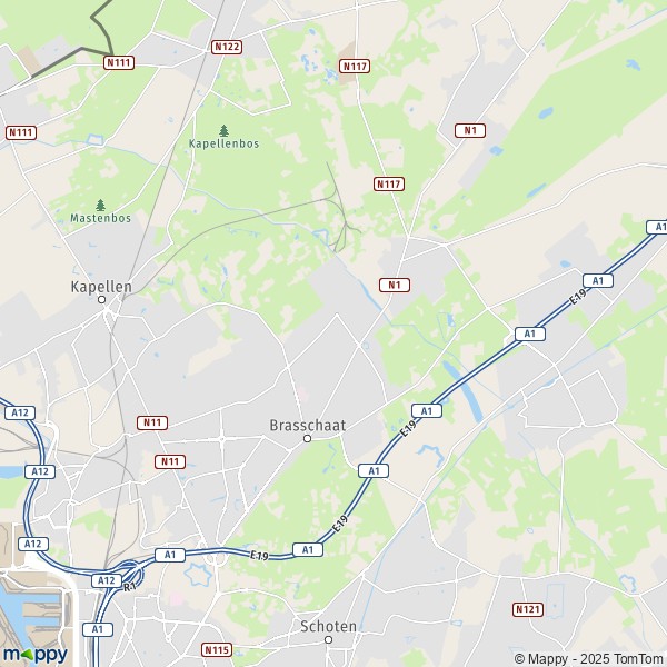 De kaart voor de stad 2180-2930 Brasschaat