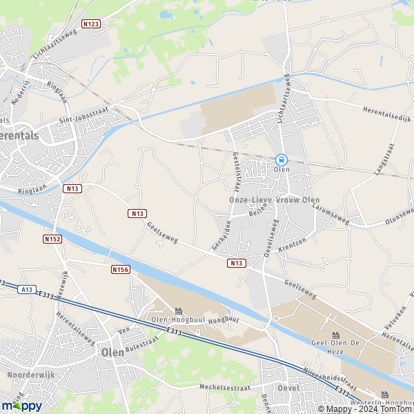 De kaart voor de stad 2250 Olen