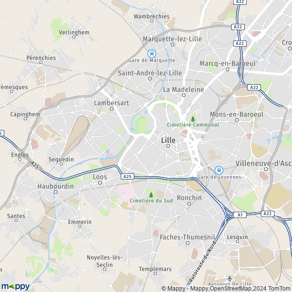 De kaart voor de stad 2275 Lille
