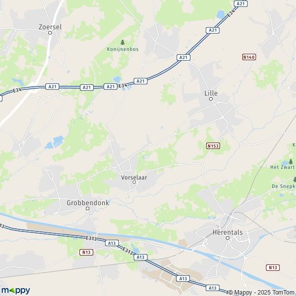 De kaart voor de stad 2280-2290 Vorselaar