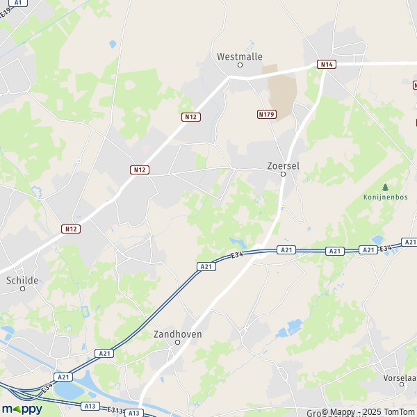 De kaart voor de stad 2290-2980 Zoersel