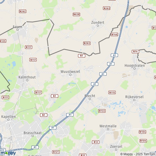 De kaart voor de stad 2320-2990 Wuustwezel