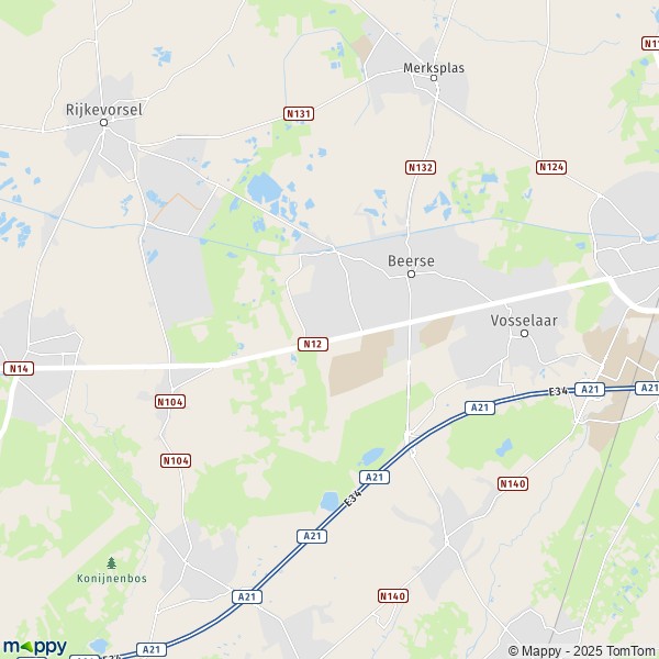 De kaart voor de stad 2340 Beerse