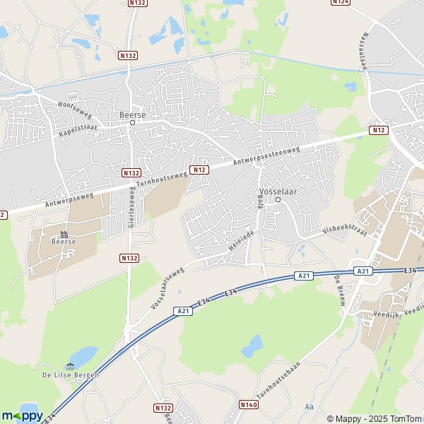 De kaart voor de stad 2340-2350 Vosselaar