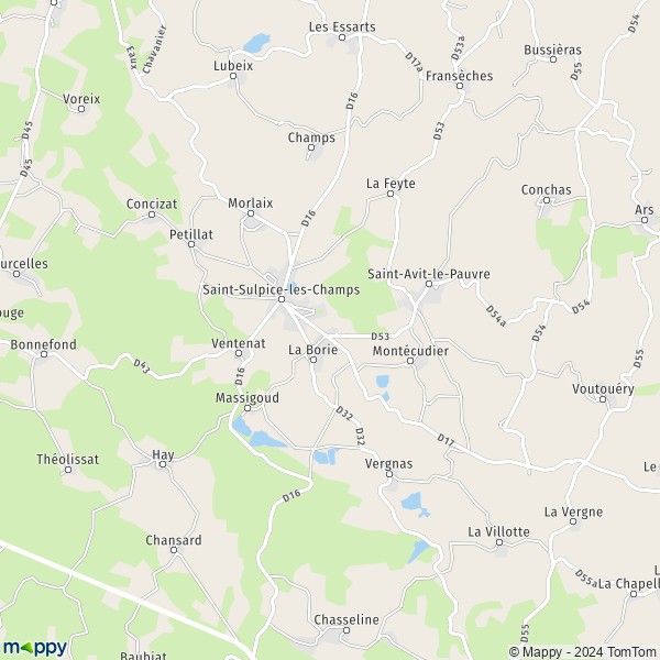 Plattegrond SaintSulpicelesChamps kaart van SaintSulpiceles