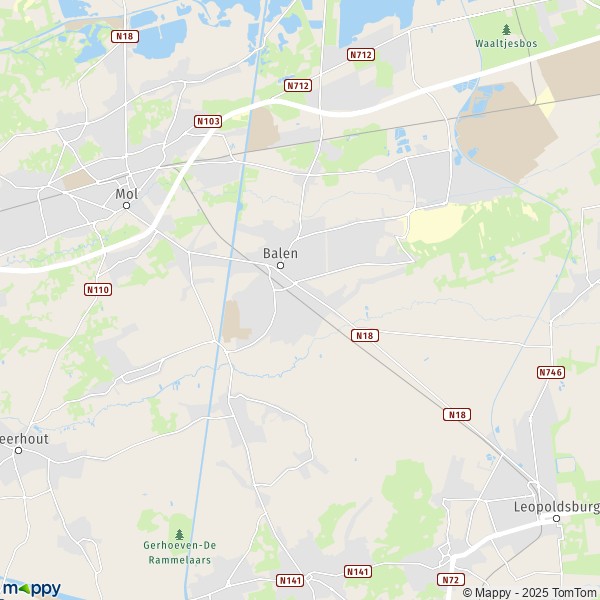 De kaart voor de stad 2400-2491 Balen