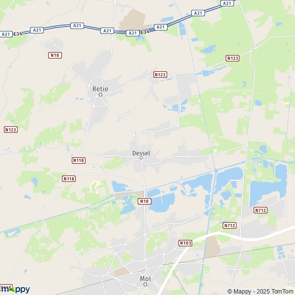 De kaart voor de stad 2400-2480 Dessel