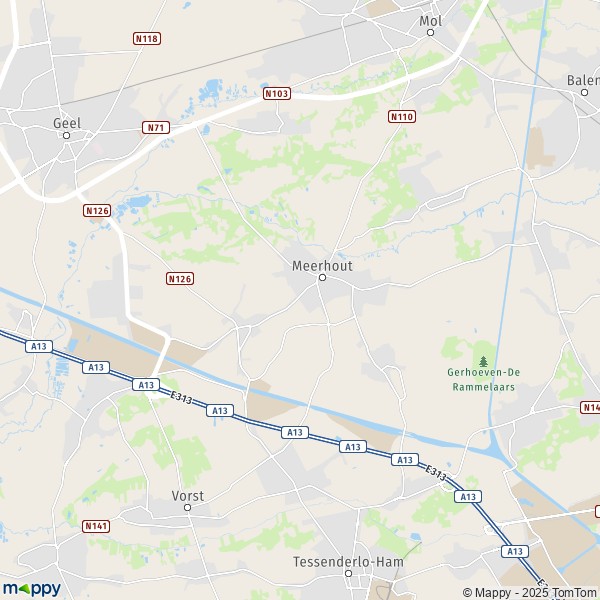 De kaart voor de stad 2430-3945 Meerhout