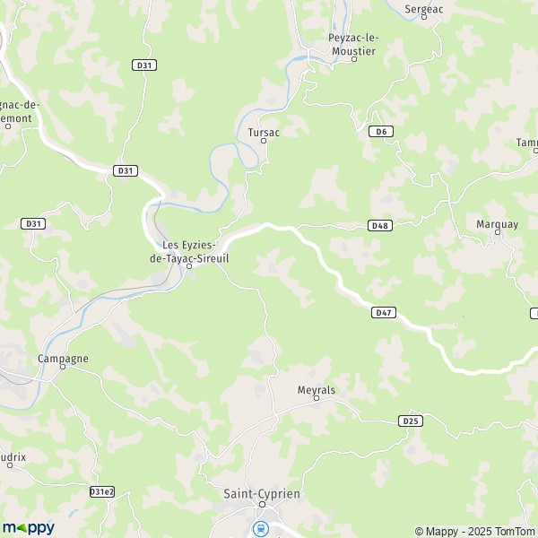 Kaart Les Eyzies-de-Tayac-Sireuil, 24620 Les Eyzies