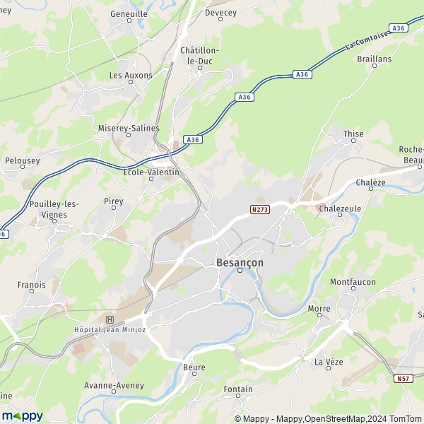 De kaart voor de stad Besançon 25000